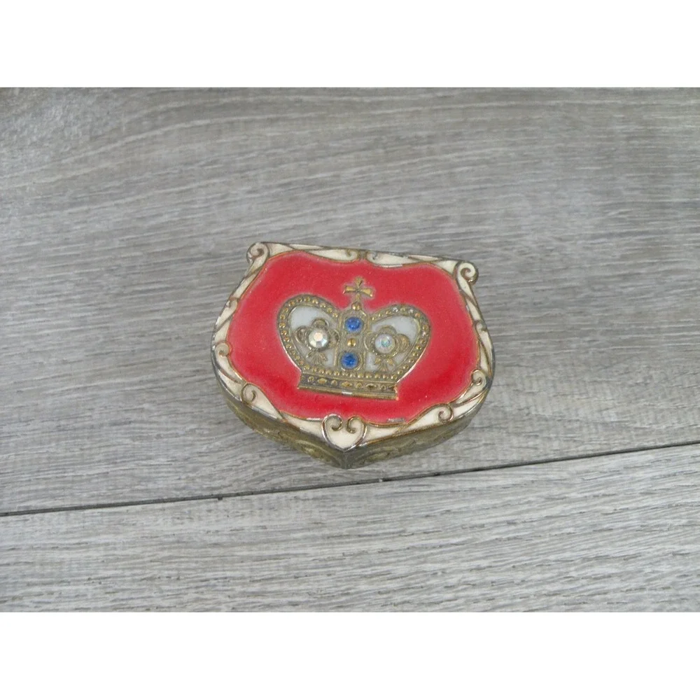 Japan Vintage Footed Trinket Box S Gold Metal Red Velvet Lining
